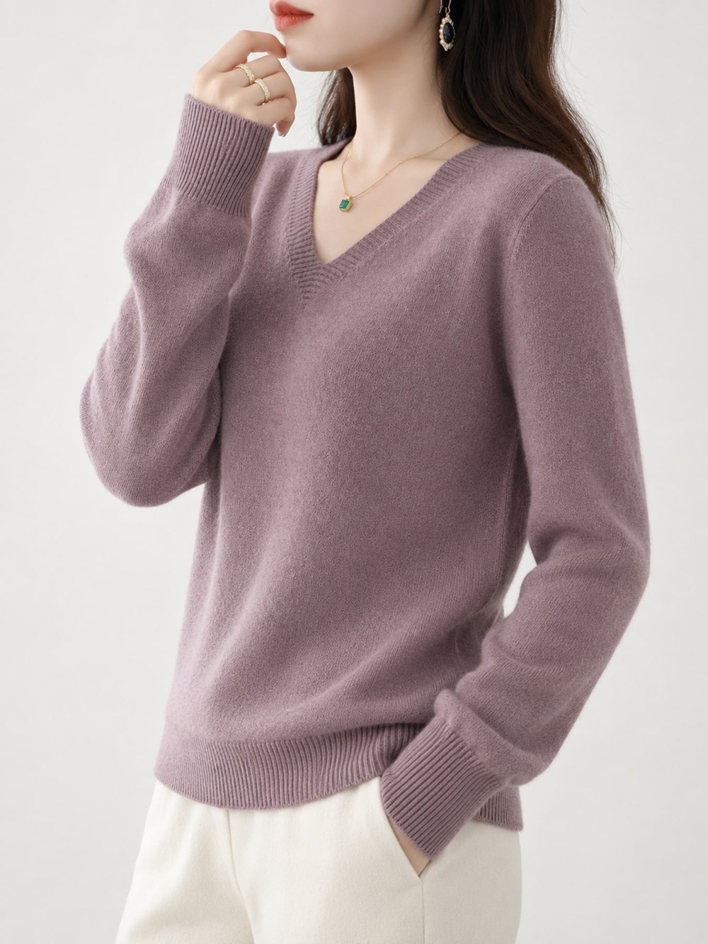 V-Neck Solid Color Sweater - Picture 15 of 16